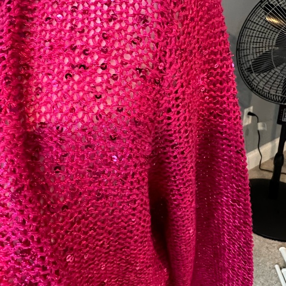 NWT Metaphor Sequined Bright Pink Fuchsia Sweater. Size Small. Open Front. - Picture 7 of 7
